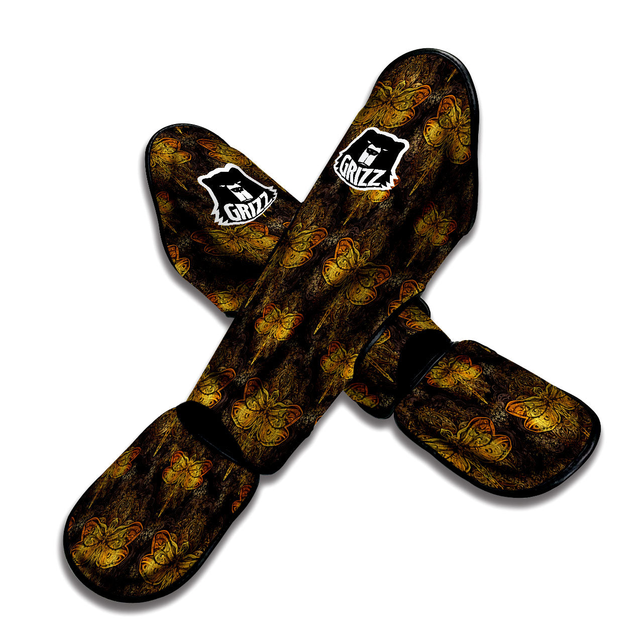 Dragonfly Spiritual Golden Print Muay Thai Shin Guards-grizzshop