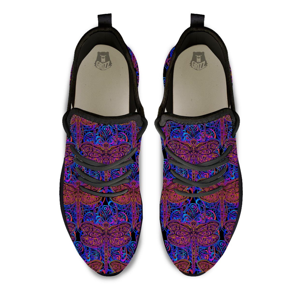 Dragonfly Trippy Print Pattern Black Athletic Shoes-grizzshop