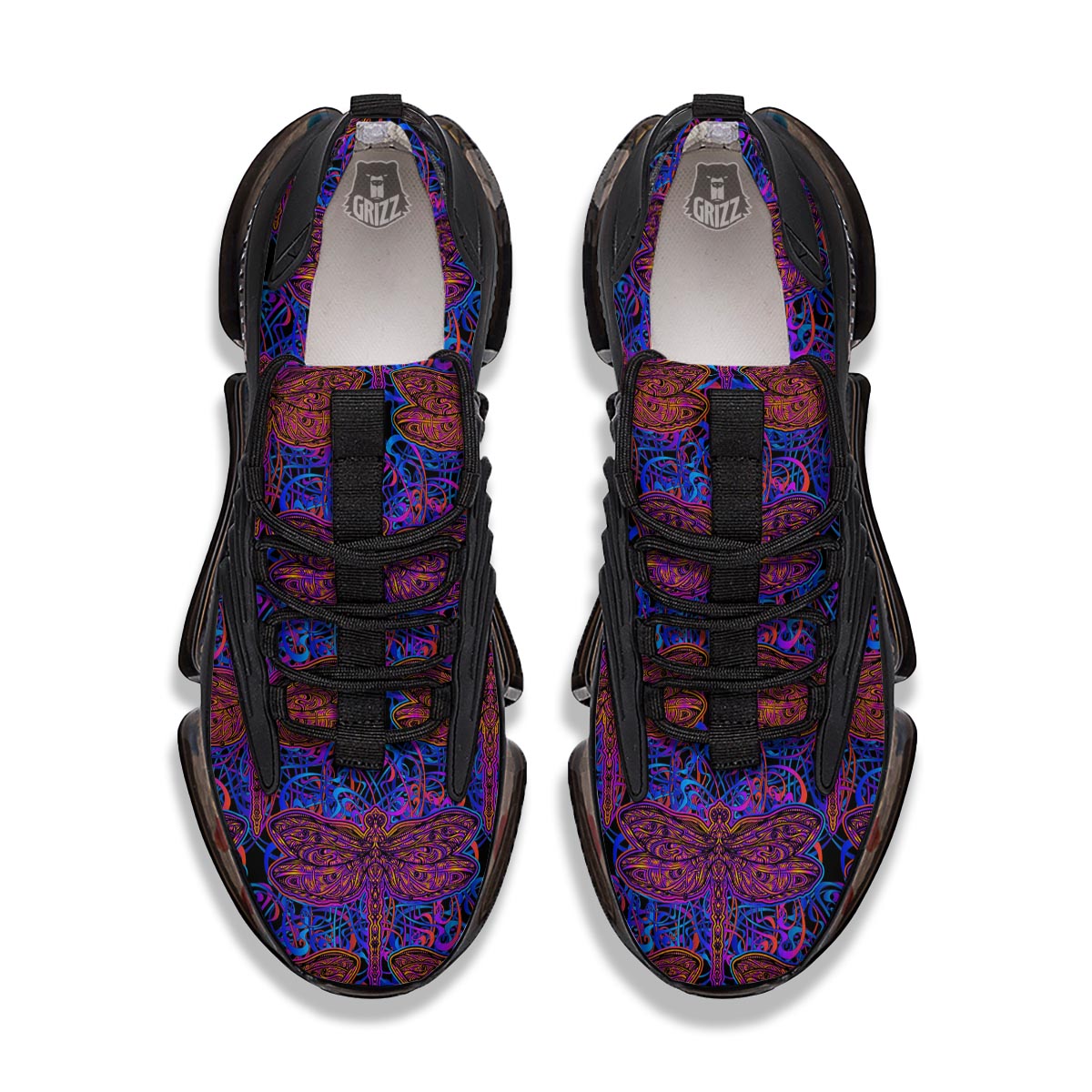Dragonfly Trippy Print Pattern Black Gym Shoes-grizzshop