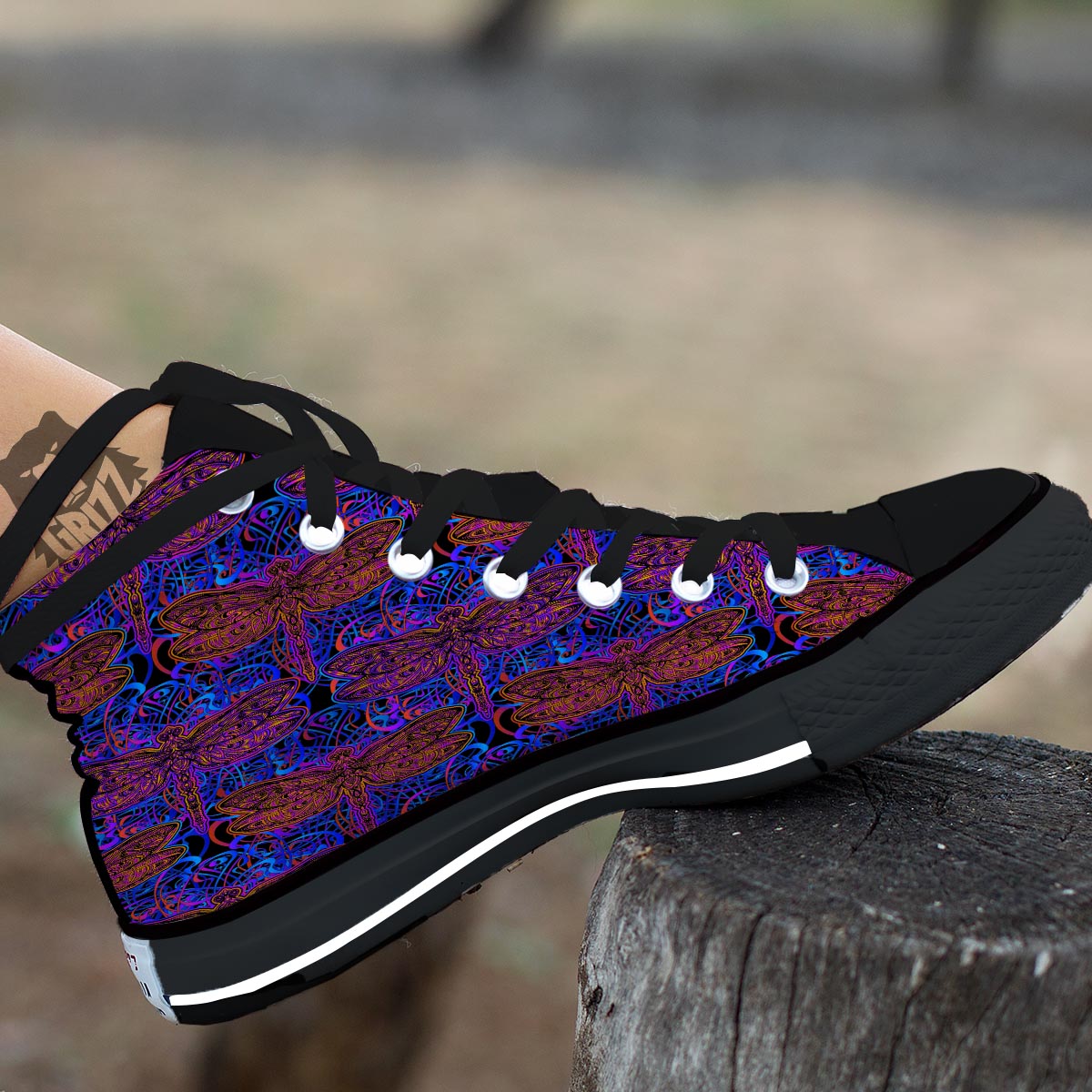 Dragonfly Trippy Print Pattern Black High Top Shoes-grizzshop