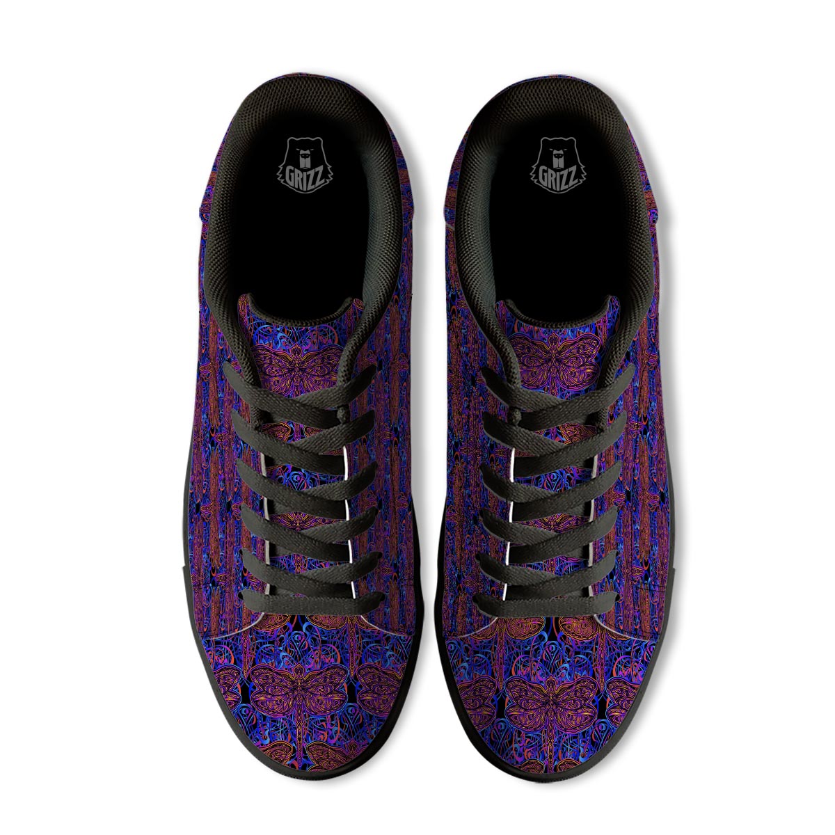 Dragonfly Trippy Print Pattern Black Low Top Sneakers-grizzshop