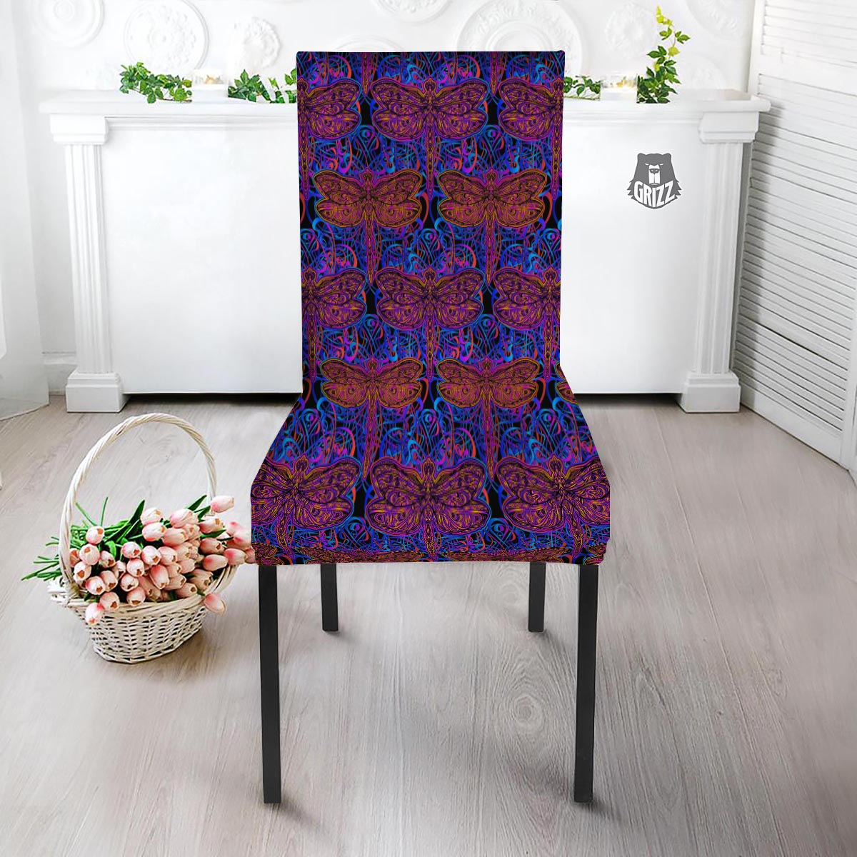 Dragonfly Trippy Print Pattern Dining Chair Slipcover-grizzshop