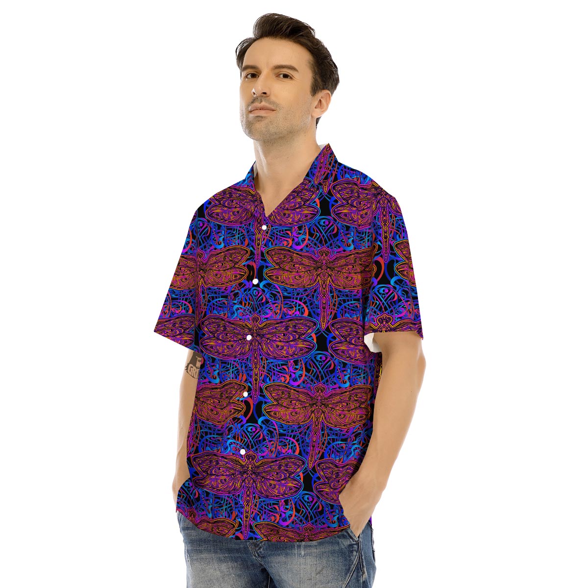 Dragonfly Trippy Print Pattern Men's Hawaiian Shirt-grizzshop