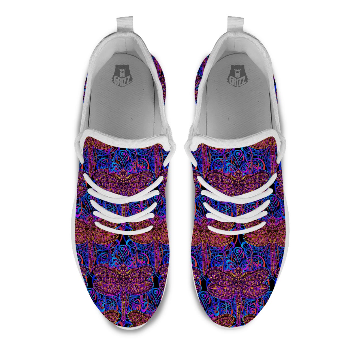 Dragonfly Trippy Print Pattern White Athletic Shoes-grizzshop