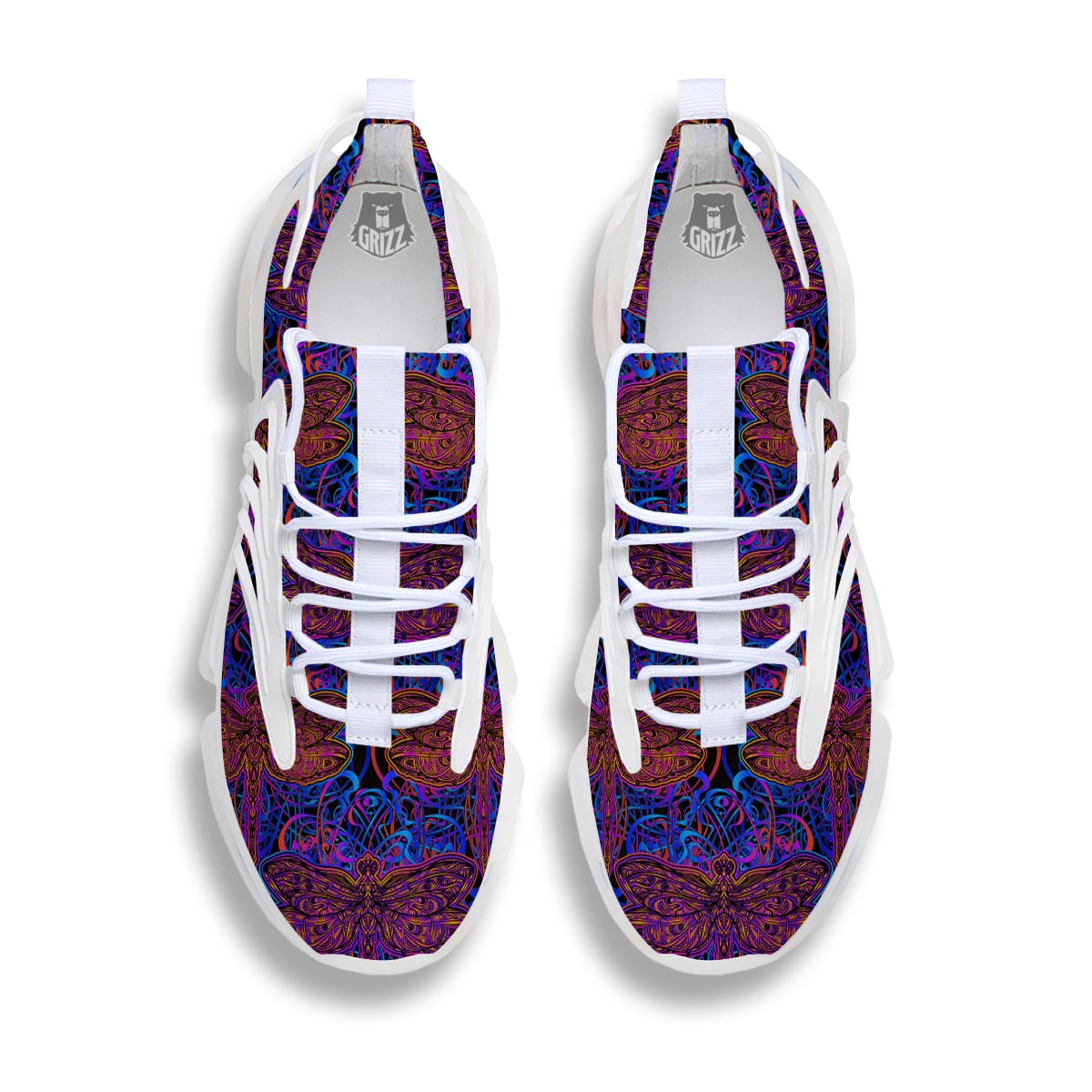 Dragonfly Trippy Print Pattern White Gym Shoes-grizzshop