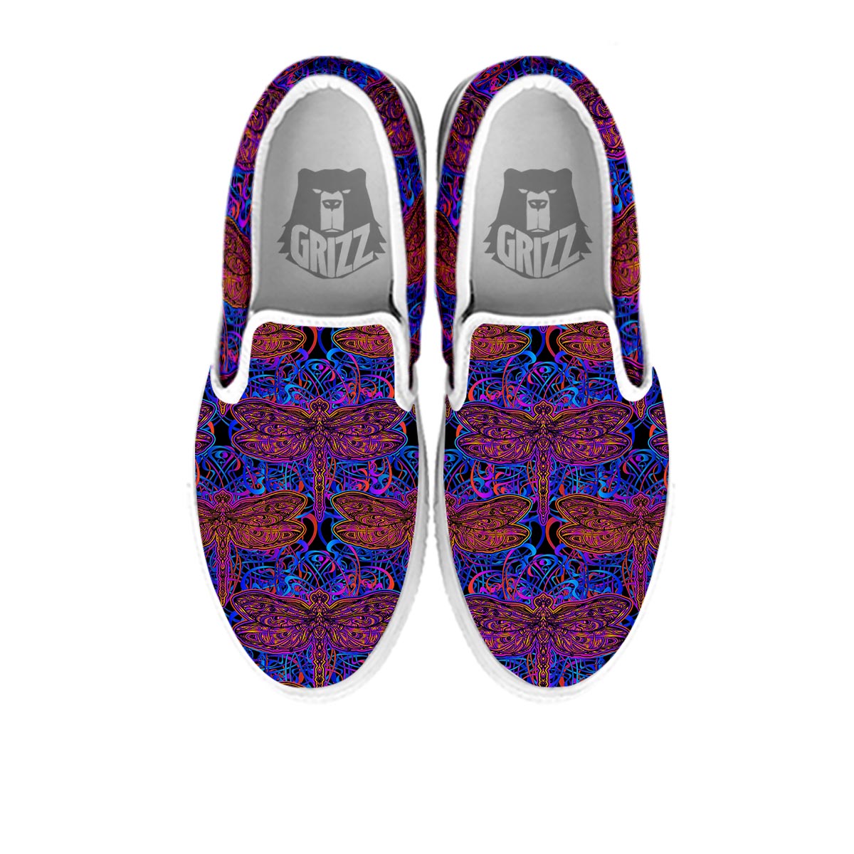 Dragonfly Trippy Print Pattern White Slip On Shoes-grizzshop
