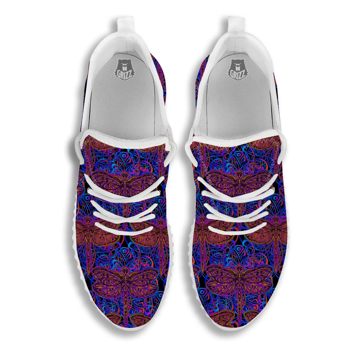 Dragonfly Trippy Print Pattern White Walking Shoes-grizzshop