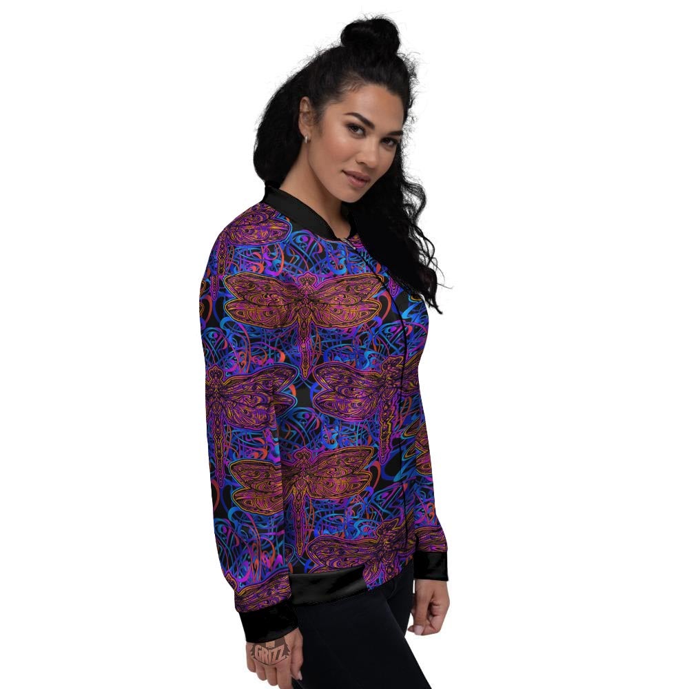 Dragonfly Trippy Print Pattern Women's Bomber Jacket-grizzshop