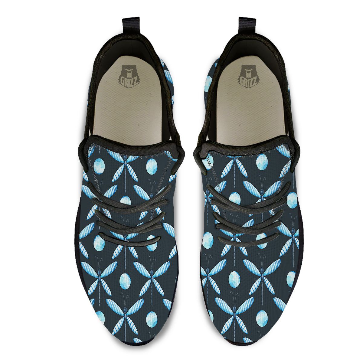 Dragonfly Turquoise Print Pattern Black Athletic Shoes-grizzshop
