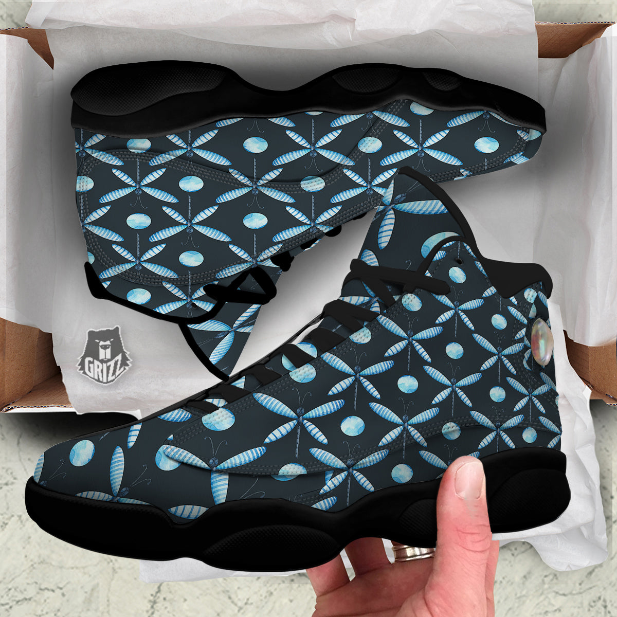 Dragonfly Turquoise Print Pattern Black Basketball Shoes-grizzshop