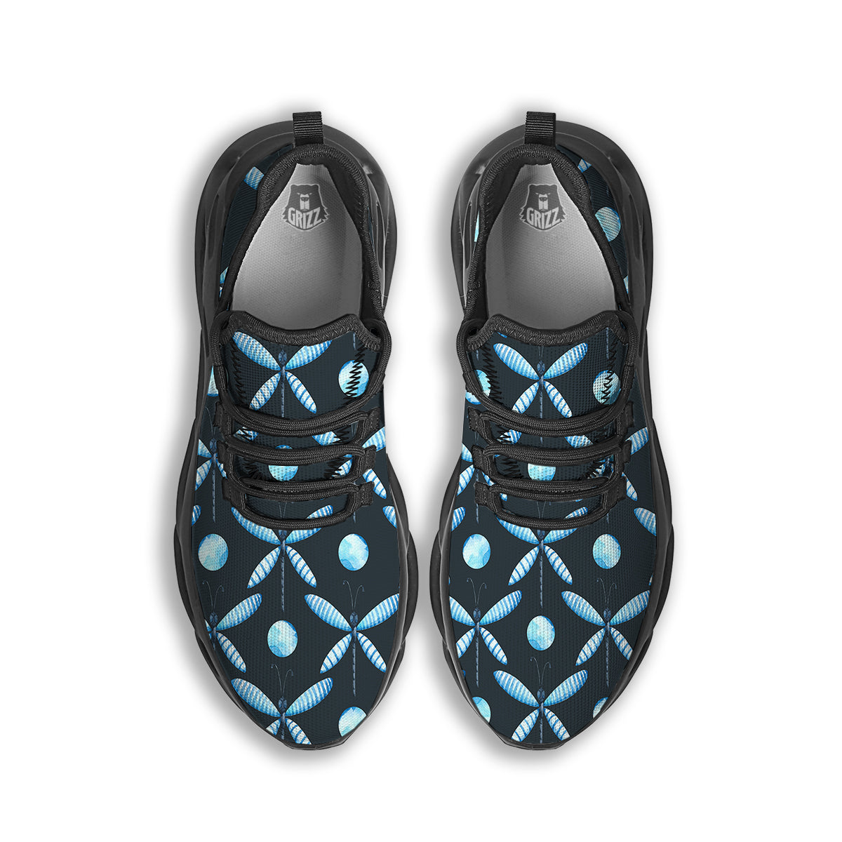 Dragonfly Turquoise Print Pattern Black Running Shoes-grizzshop