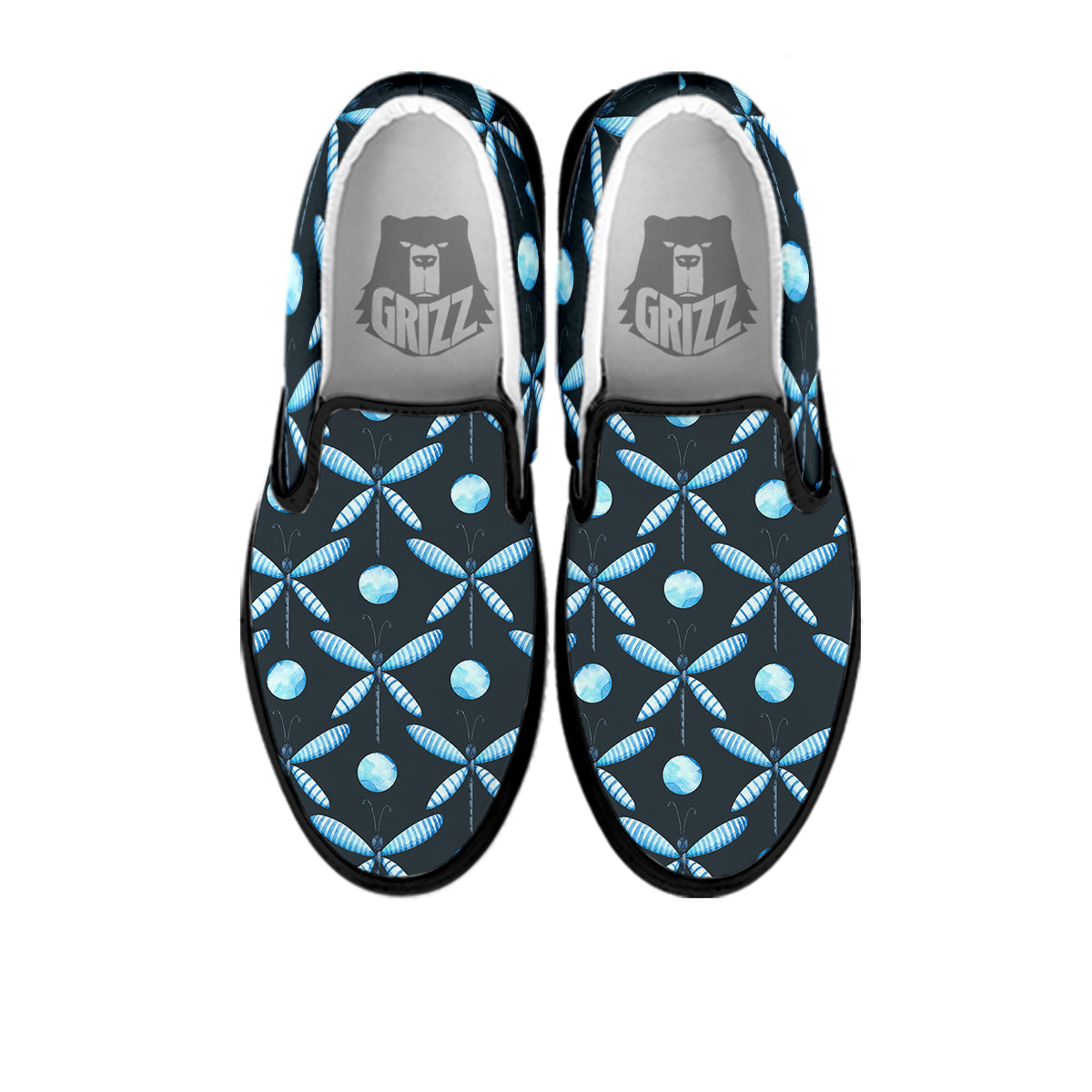 Dragonfly Turquoise Print Pattern Black Slip On Shoes-grizzshop