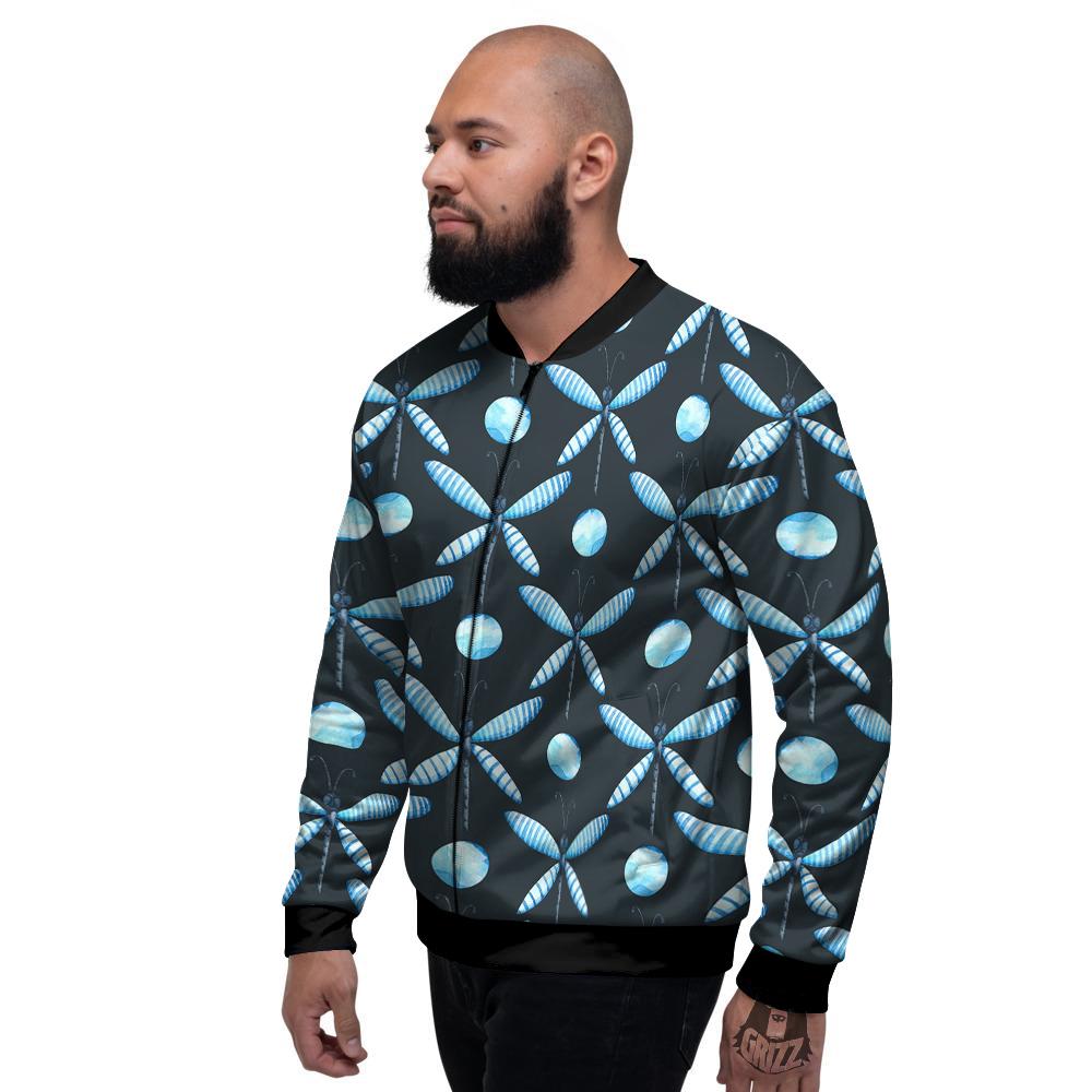 Dragonfly Turquoise Print Pattern Men's Bomber Jacket-grizzshop