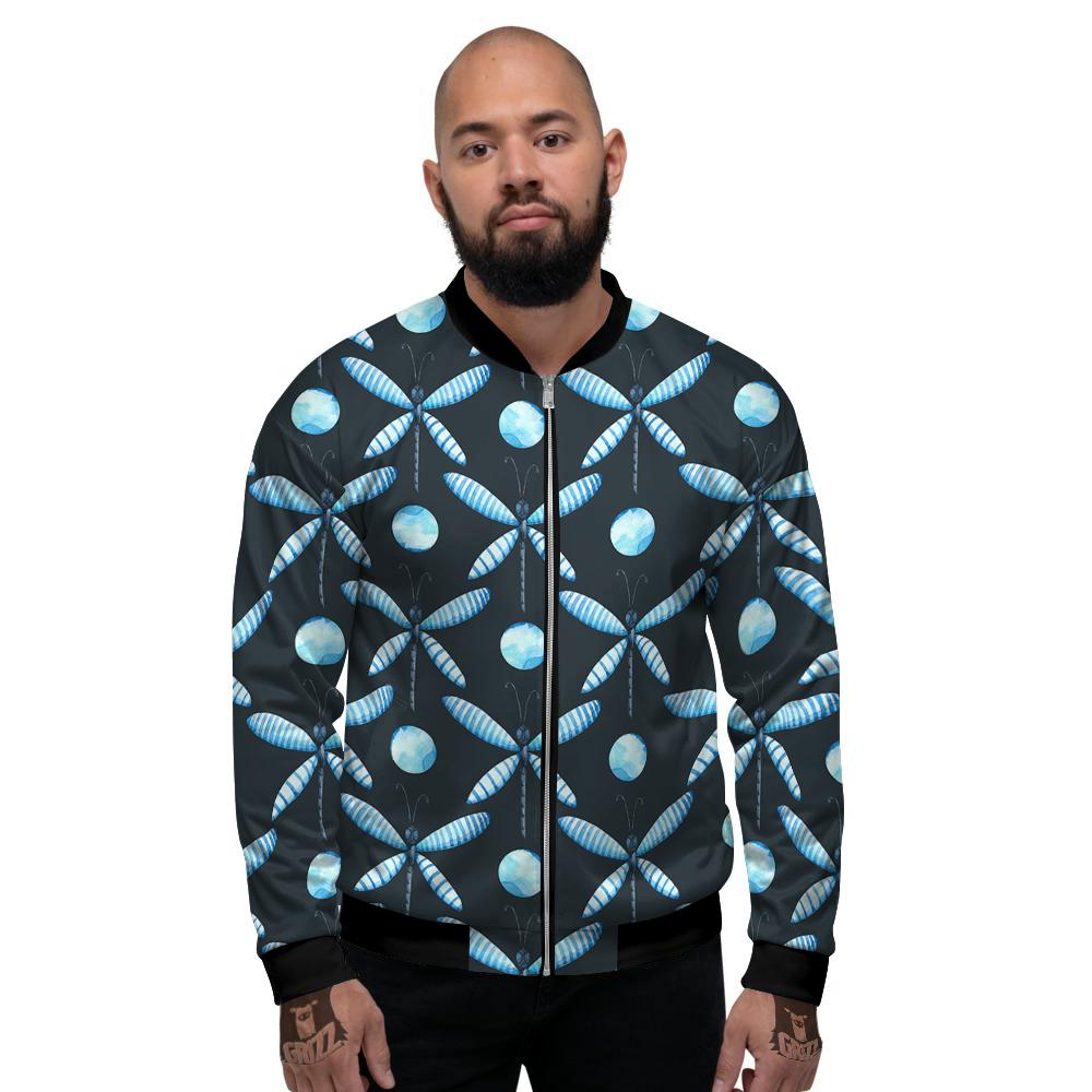 Dragonfly Turquoise Print Pattern Men's Bomber Jacket-grizzshop