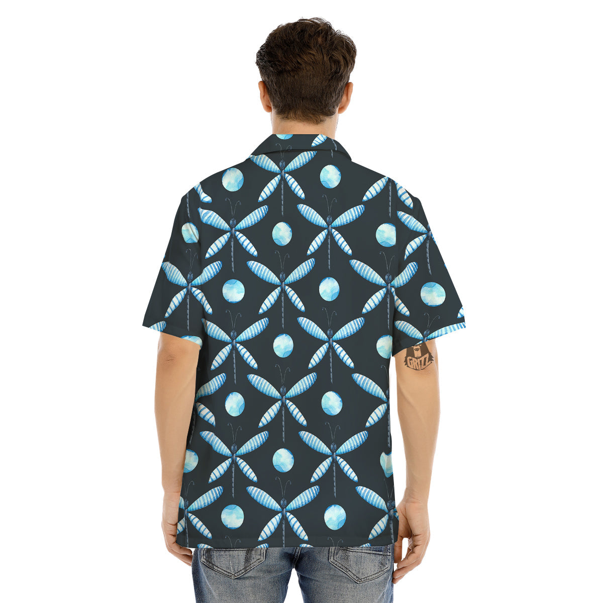 Dragonfly Turquoise Print Pattern Men's Hawaiian Shirt-grizzshop