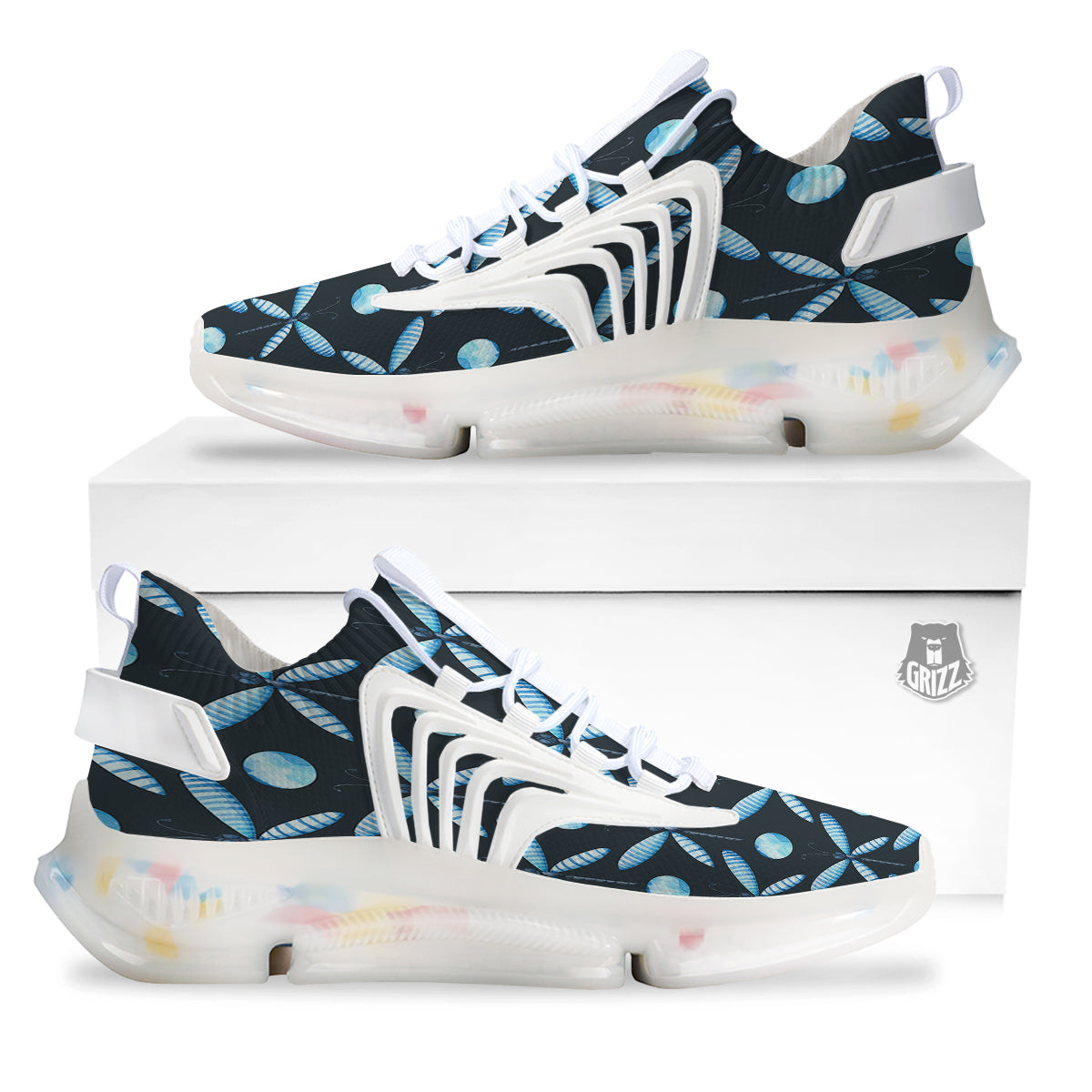 Dragonfly Turquoise Print Pattern White Gym Shoes-grizzshop