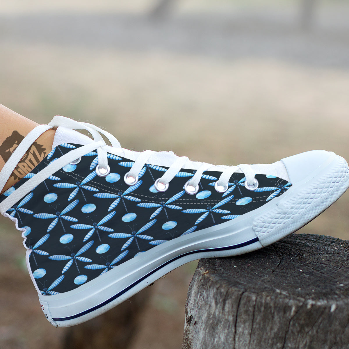 Dragonfly Turquoise Print Pattern White High Top Shoes-grizzshop