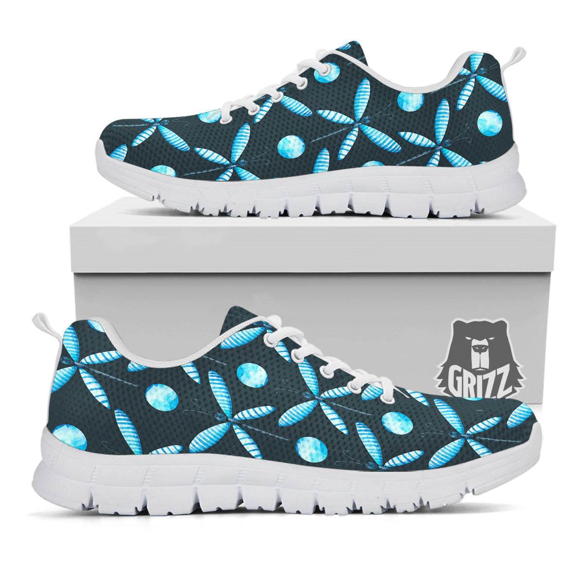 Dragonfly Turquoise Print Pattern White Sneaker-grizzshop