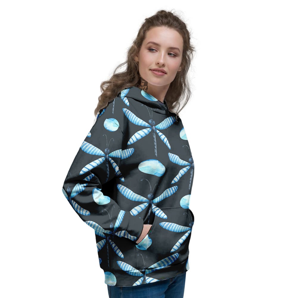 Dragonfly Turquoise Print Pattern Women's Hoodie-grizzshop