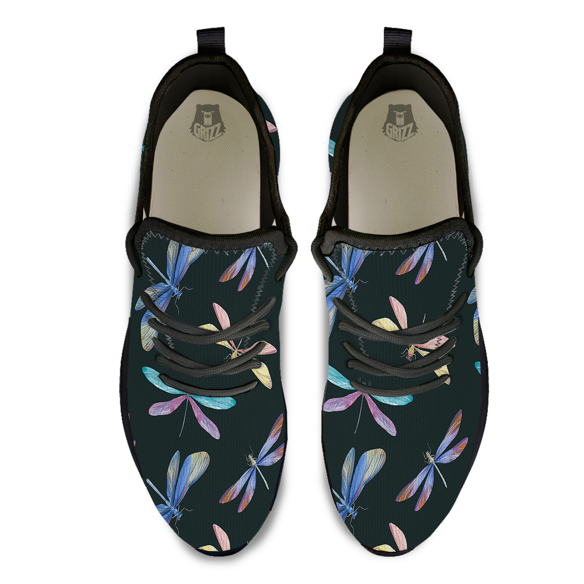 Dragonfly Vintage Print Pattern Black Athletic Shoes-grizzshop