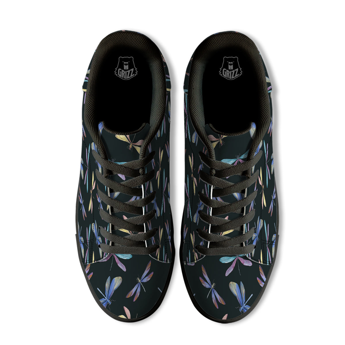 Dragonfly Vintage Print Pattern Black Low Top Sneakers-grizzshop
