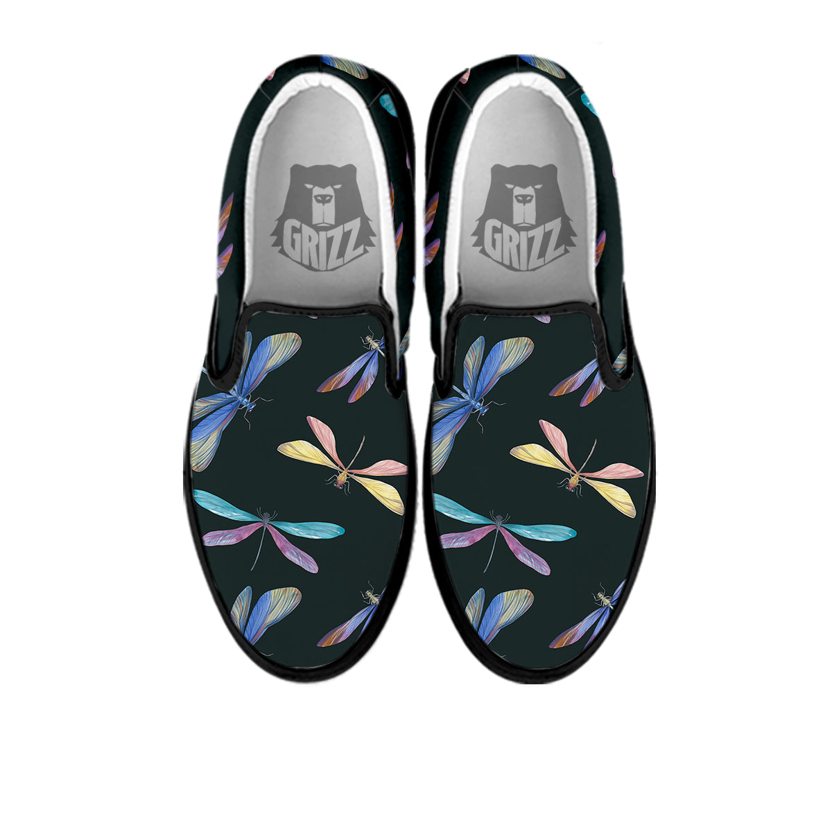 Dragonfly Vintage Print Pattern Black Slip On Shoes-grizzshop