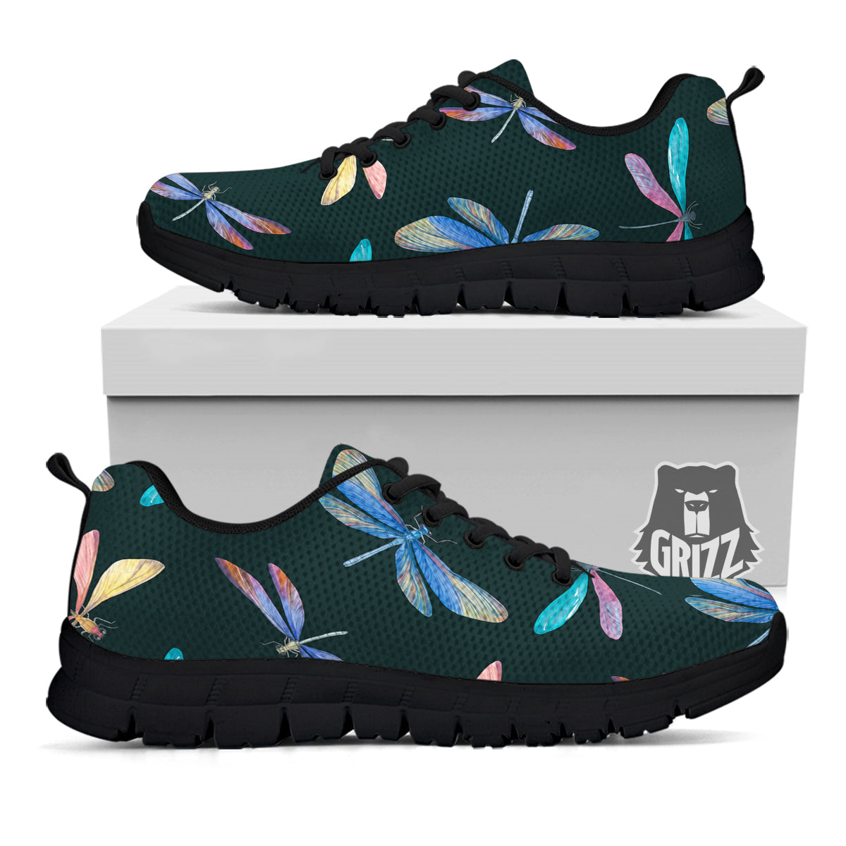 Dragonfly Vintage Print Pattern Black Sneaker-grizzshop