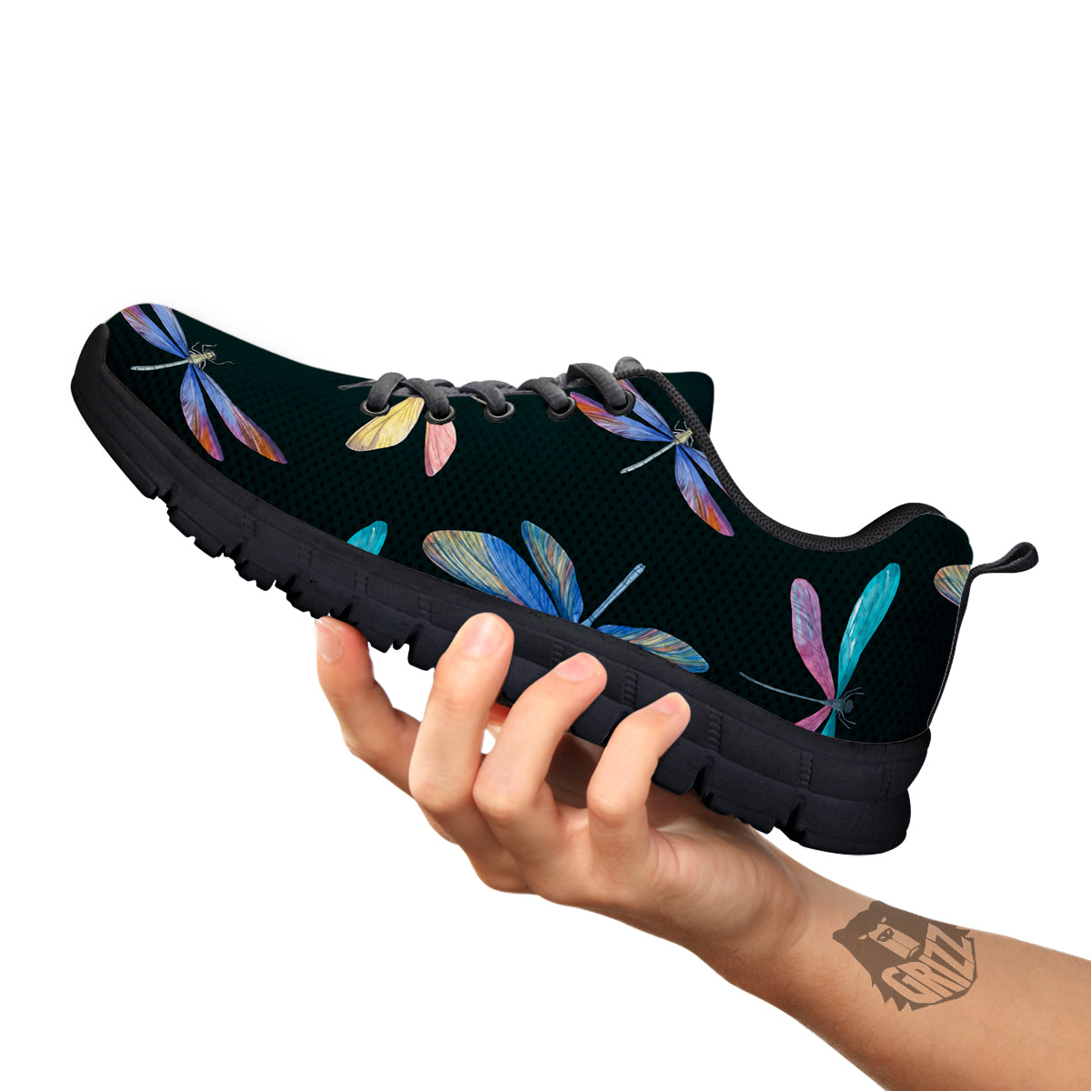Dragonfly Vintage Print Pattern Black Sneaker-grizzshop