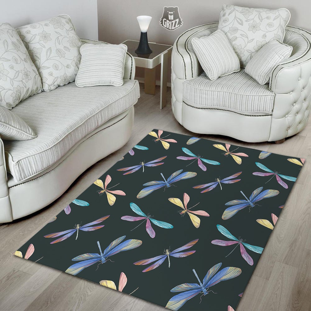 Dragonfly Vintage Print Pattern Floor Mat-grizzshop