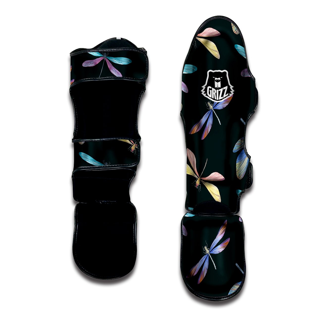 Dragonfly Vintage Print Pattern Muay Thai Shin Guards-grizzshop