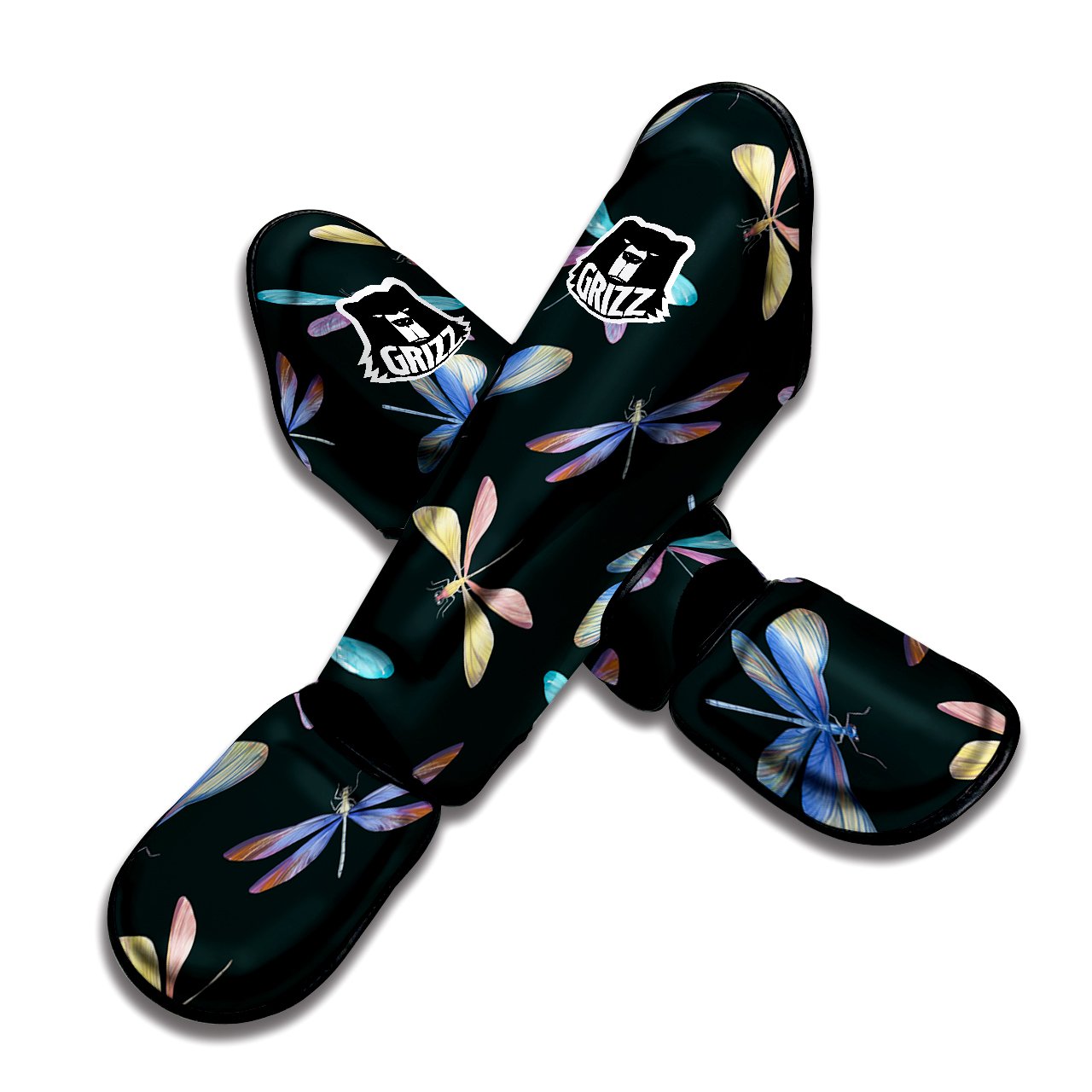 Dragonfly Vintage Print Pattern Muay Thai Shin Guards-grizzshop