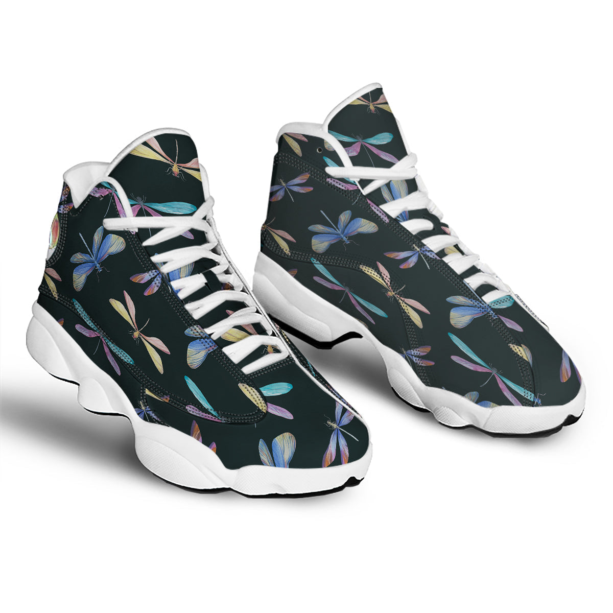 Dragonfly Vintage Print Pattern White Basketball Shoes-grizzshop