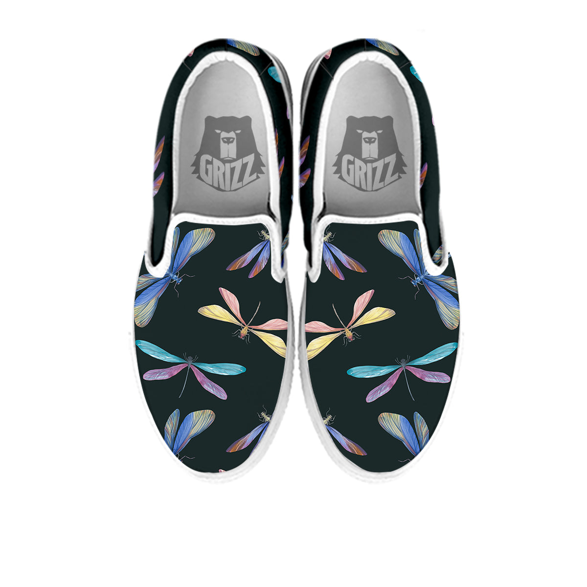 Dragonfly Vintage Print Pattern White Slip On Shoes-grizzshop