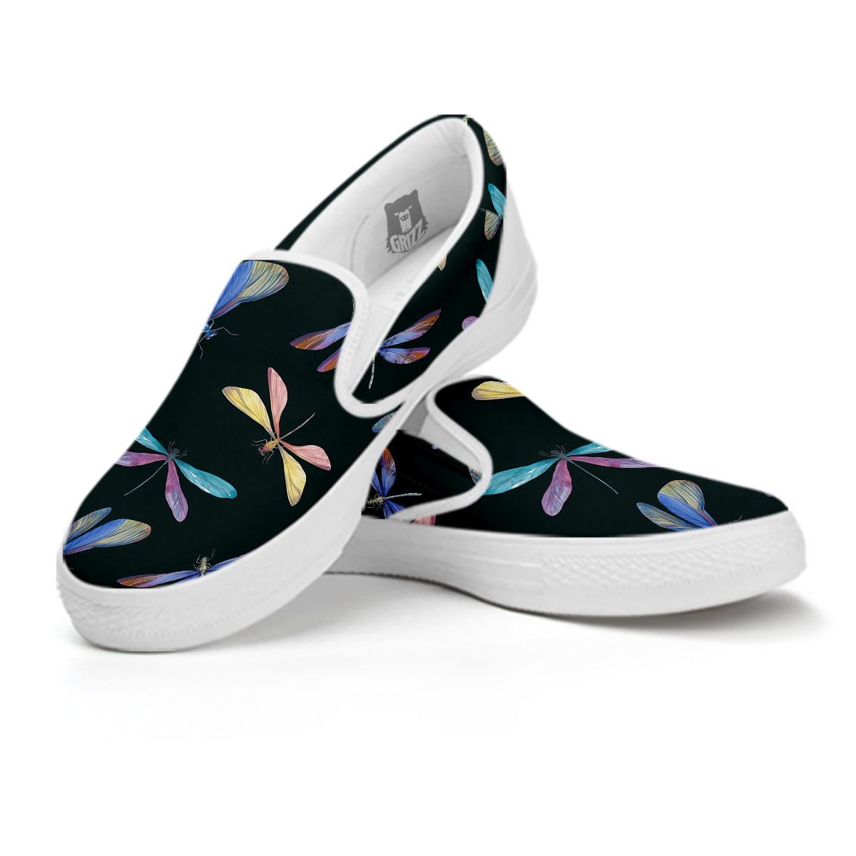 Dragonfly Vintage Print Pattern White Slip On Shoes-grizzshop