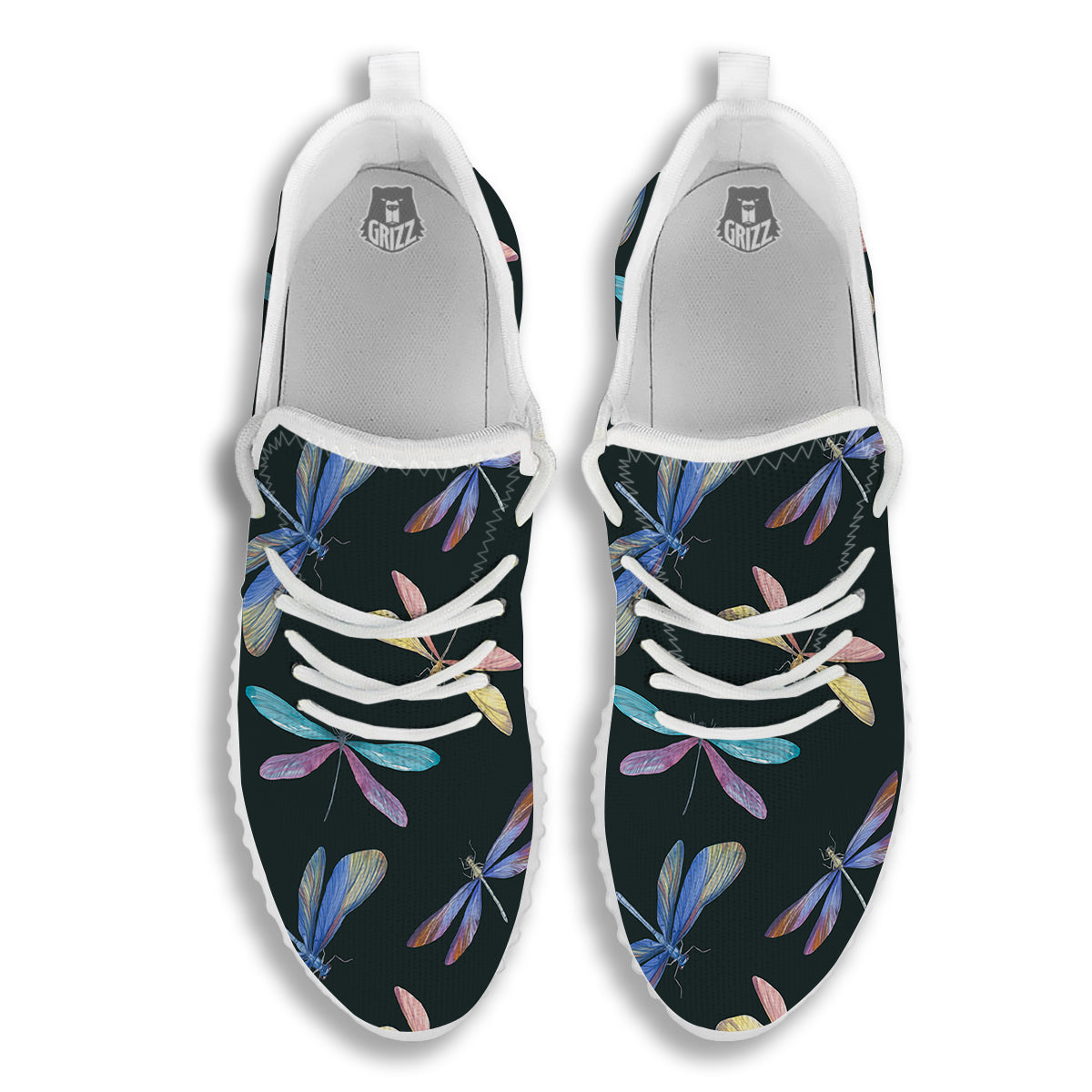 Dragonfly Vintage Print Pattern White Walking Shoes-grizzshop
