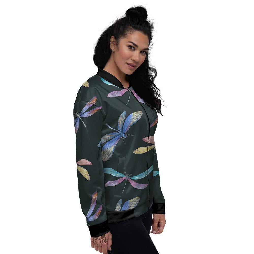 Dragonfly Vintage Print Pattern Women's Bomber Jacket-grizzshop