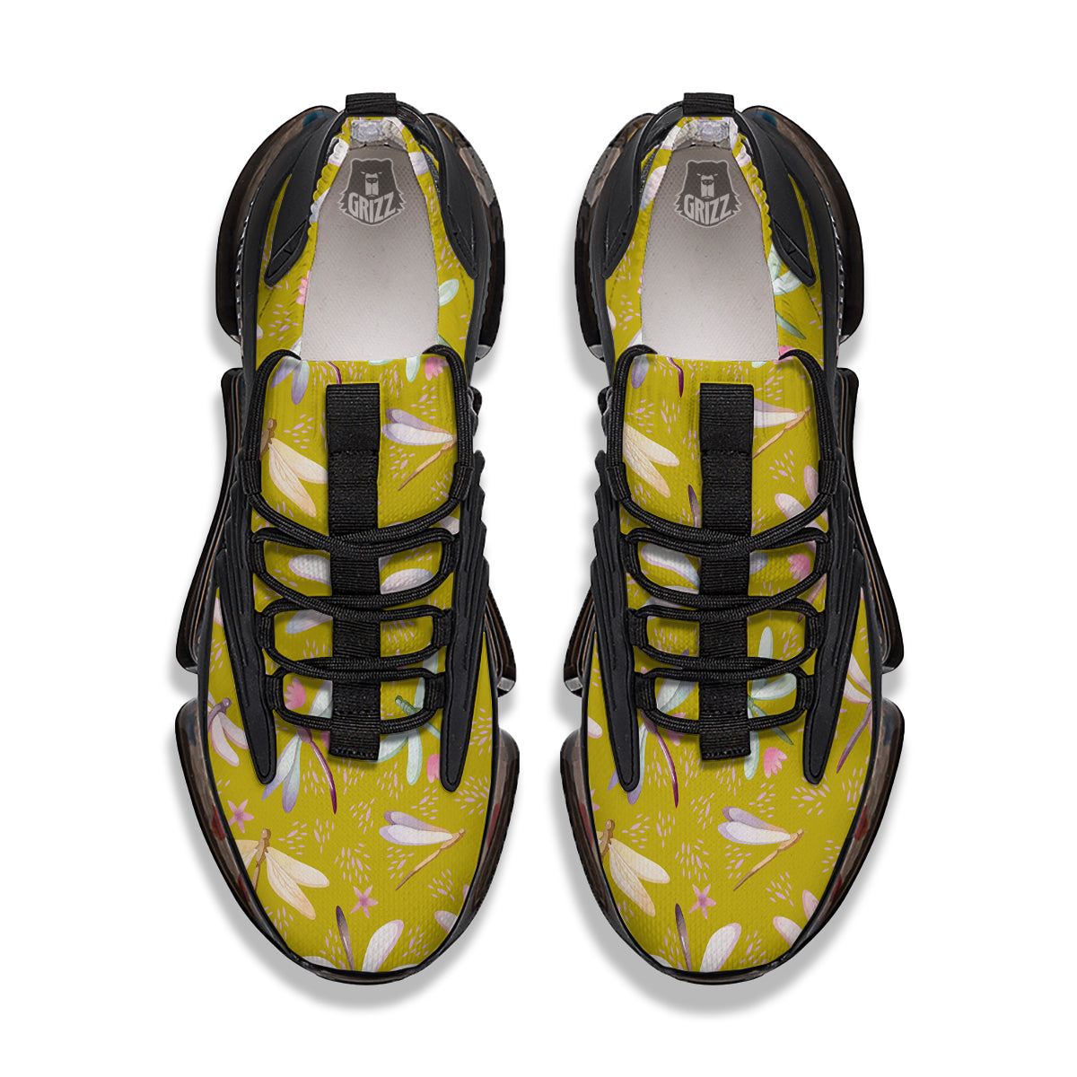 Dragonfly Yellow Watercolor Print Pattern Black Gym Shoes-grizzshop