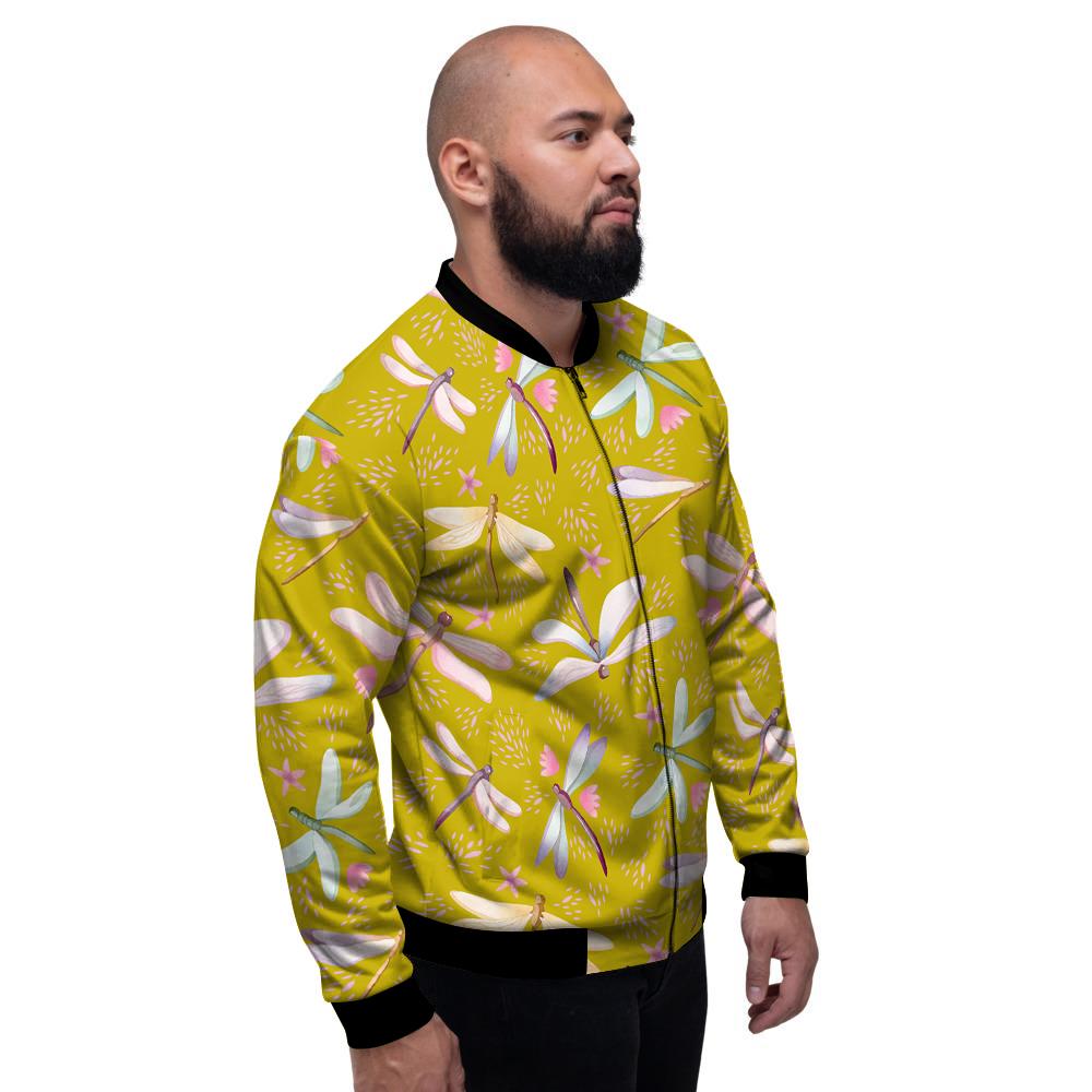 Dragonfly Yellow Watercolor Print Pattern Men's Bomber Jacket-grizzshop