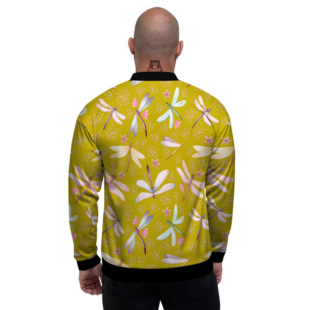 Dragonfly Yellow Watercolor Print Pattern Men's Bomber Jacket-grizzshop