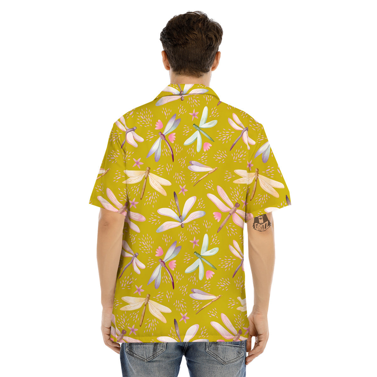 Dragonfly Yellow Watercolor Print Pattern Men's Hawaiian Shirt-grizzshop