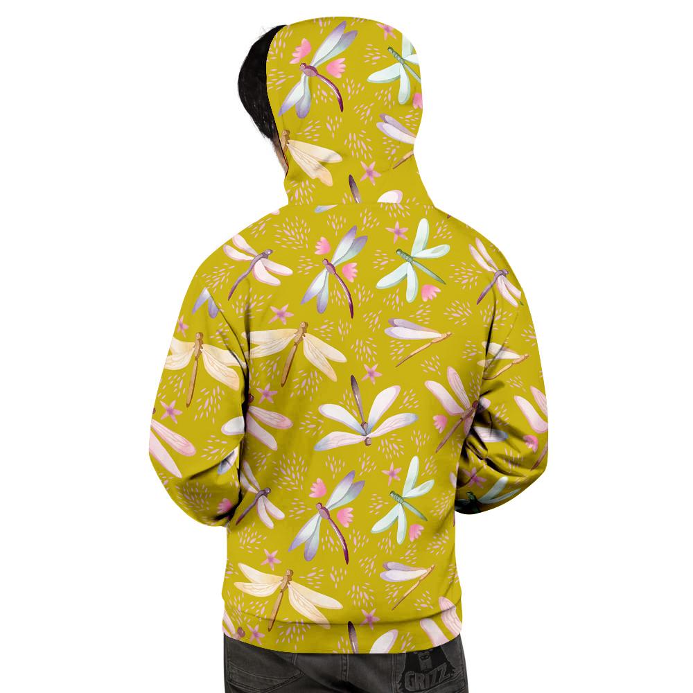 Dragonfly Yellow Watercolor Print Pattern Men's Hoodie-grizzshop