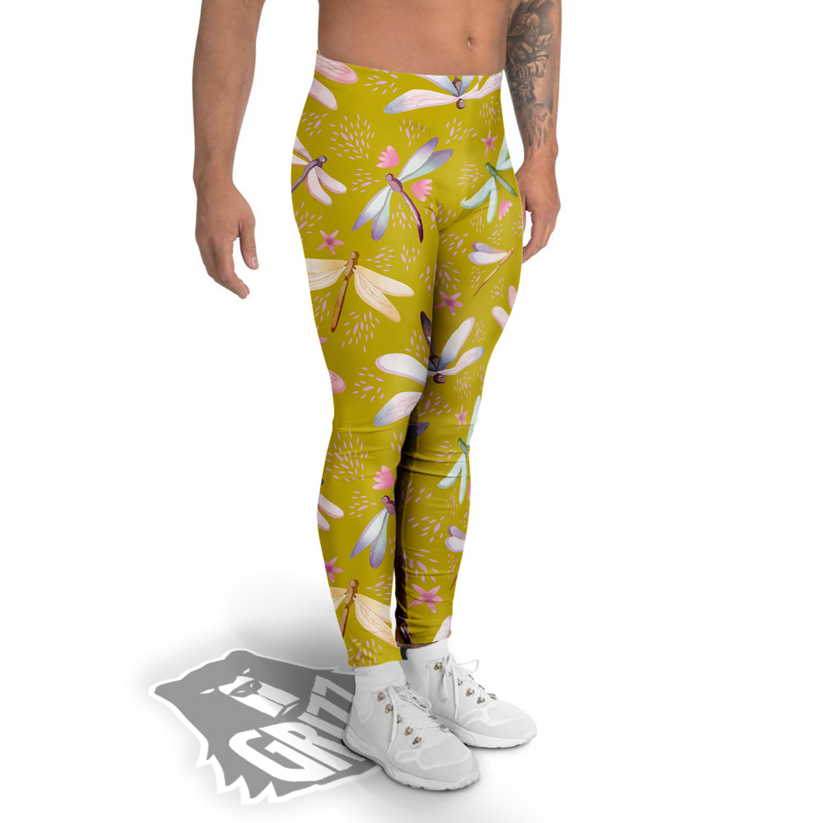 Dragonfly Yellow Watercolor Print Pattern Men's Leggings-grizzshop
