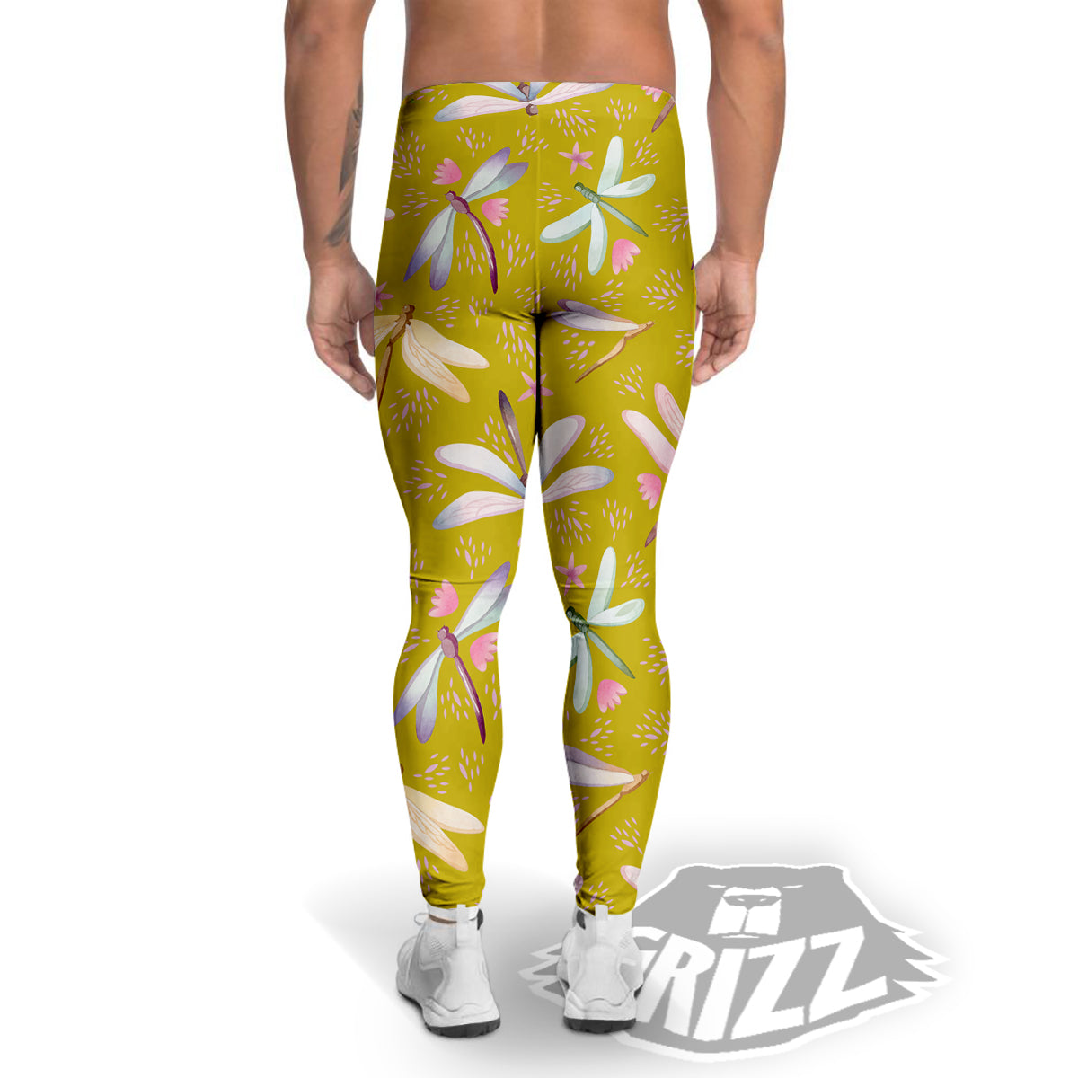 Dragonfly Yellow Watercolor Print Pattern Men's Leggings-grizzshop