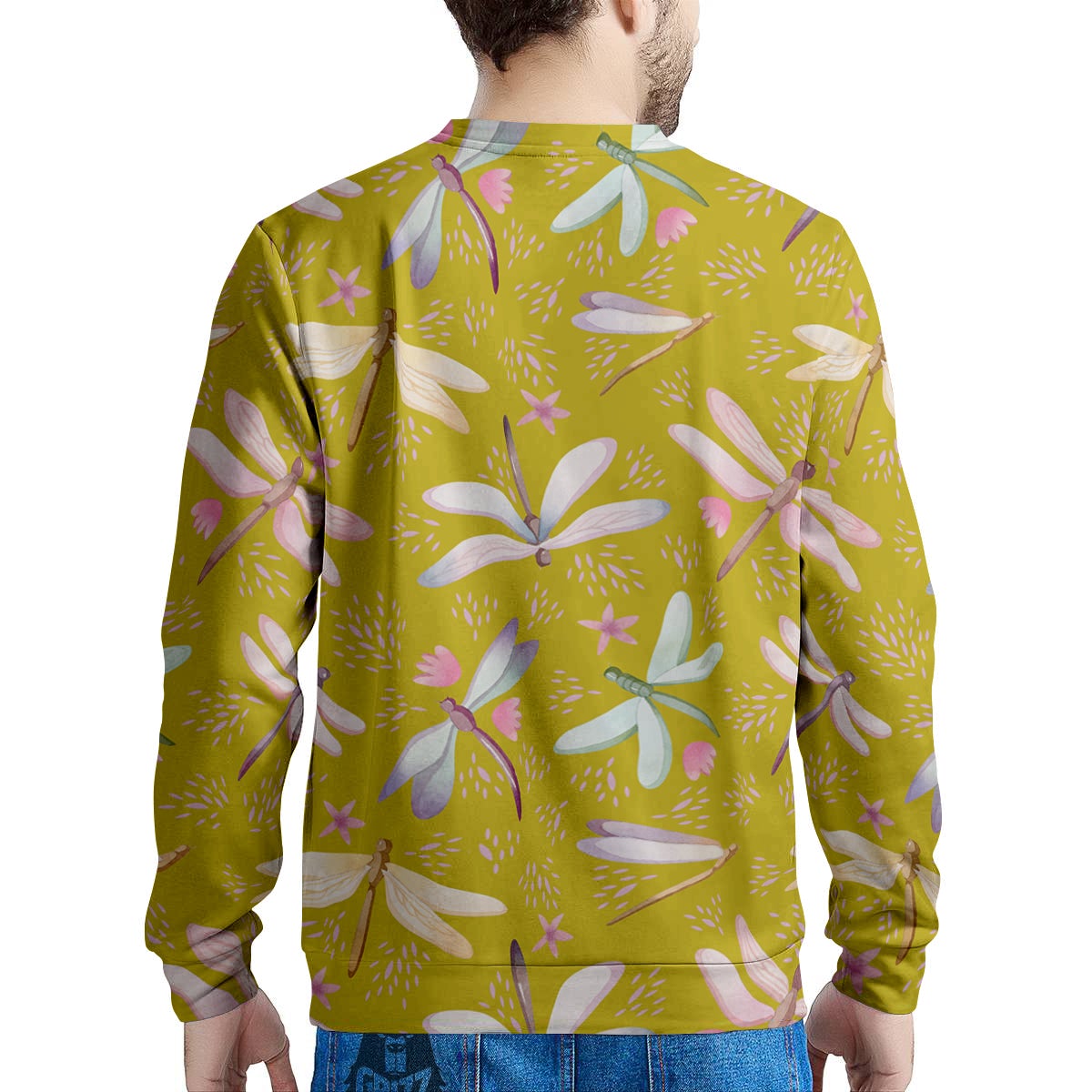 Dragonfly Yellow Watercolor Print Pattern Men's Sweatshirt-grizzshop