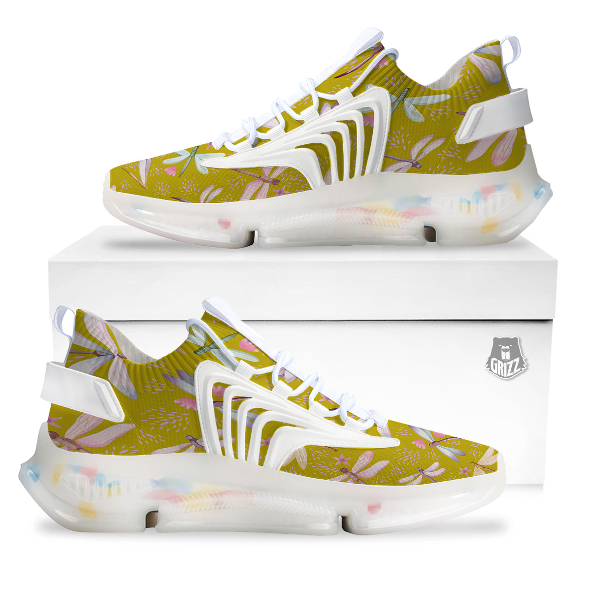 Dragonfly Yellow Watercolor Print Pattern White Gym Shoes-grizzshop