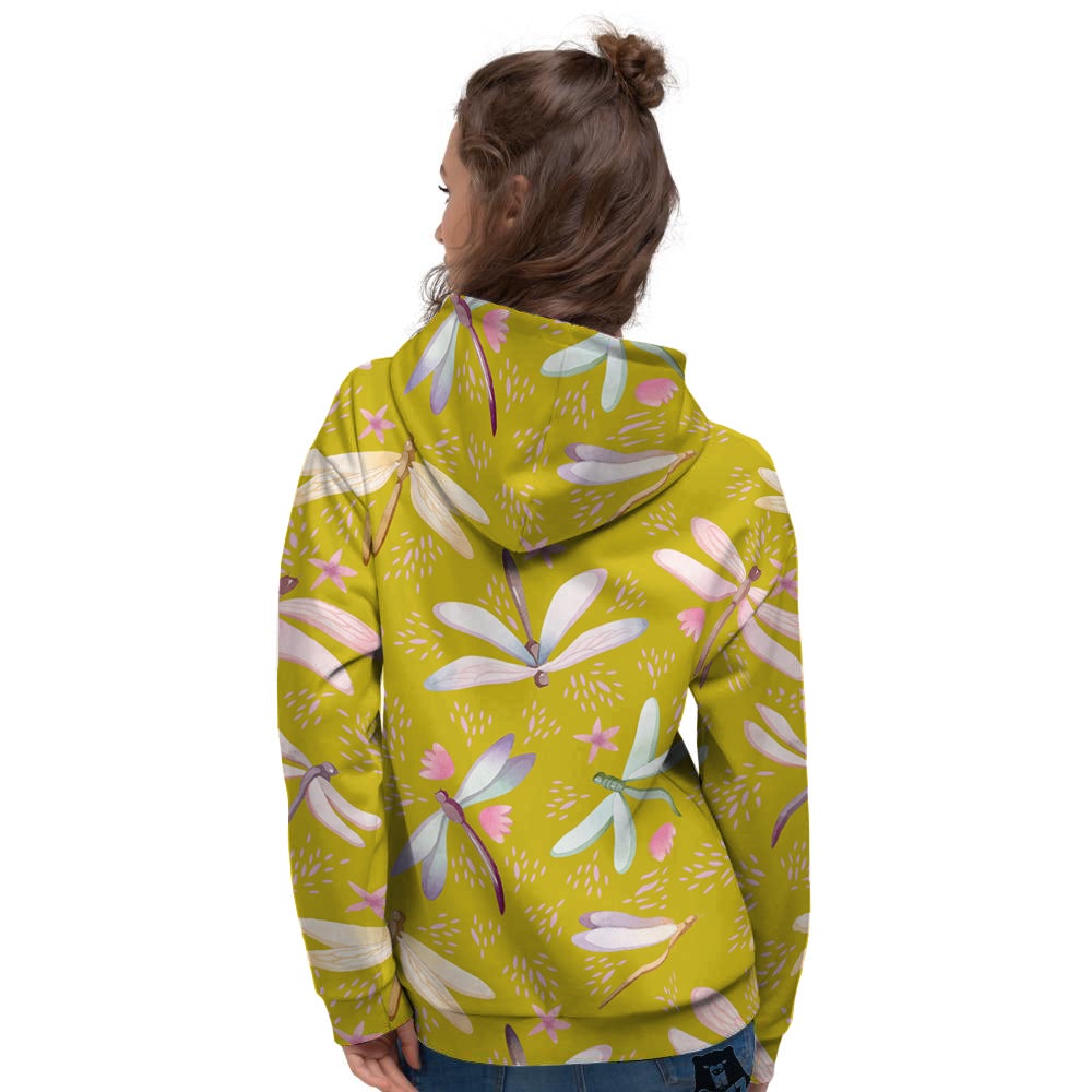 Dragonfly Yellow Watercolor Print Pattern Women's Hoodie-grizzshop