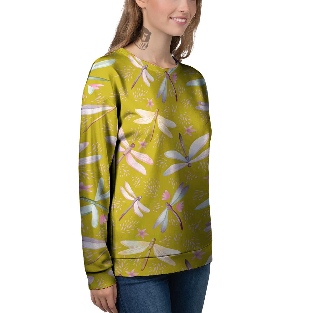 Dragonfly Yellow Watercolor Print Pattern Women's Sweatshirt-grizzshop