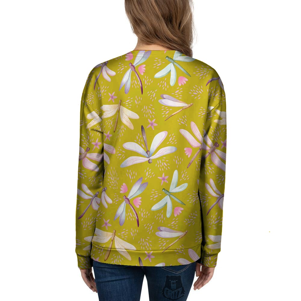 Dragonfly Yellow Watercolor Print Pattern Women's Sweatshirt-grizzshop