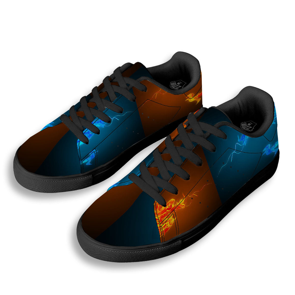 Dragons Ice And Fire Print Black Low Top Sneakers-grizzshop