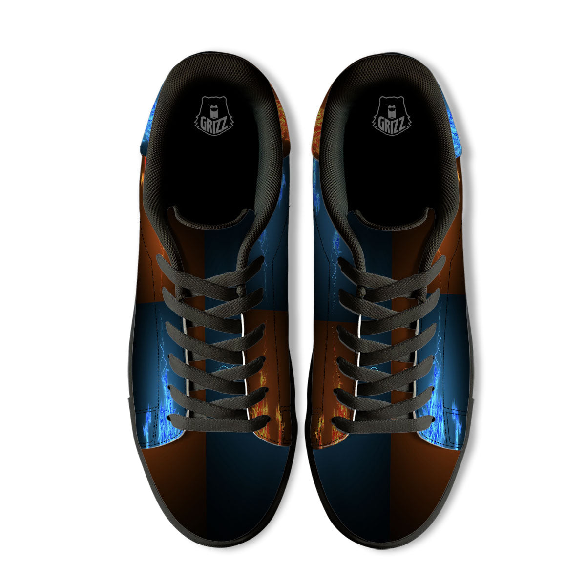 Dragons Ice And Fire Print Black Low Top Sneakers-grizzshop